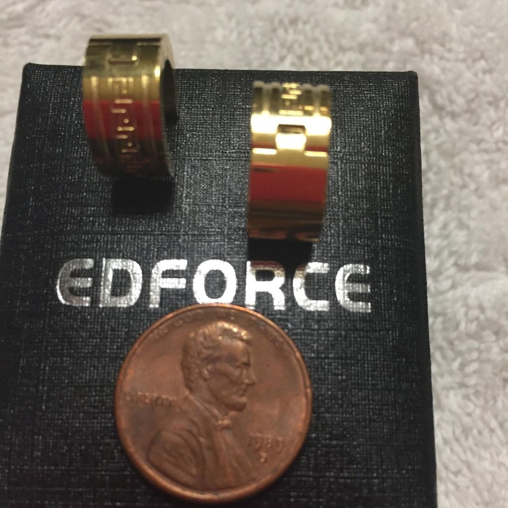 EdForce Stainless Steel Gold Hoop Gold Earrings - Picture 9 of 16